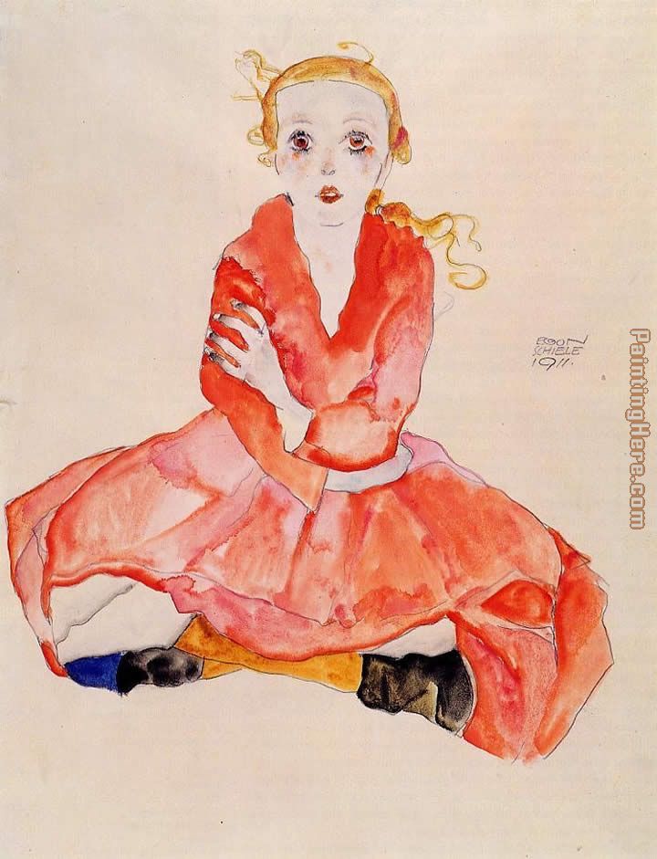 Seated Girl Facing Front painting - Egon Schiele Seated Girl Facing Front art painting